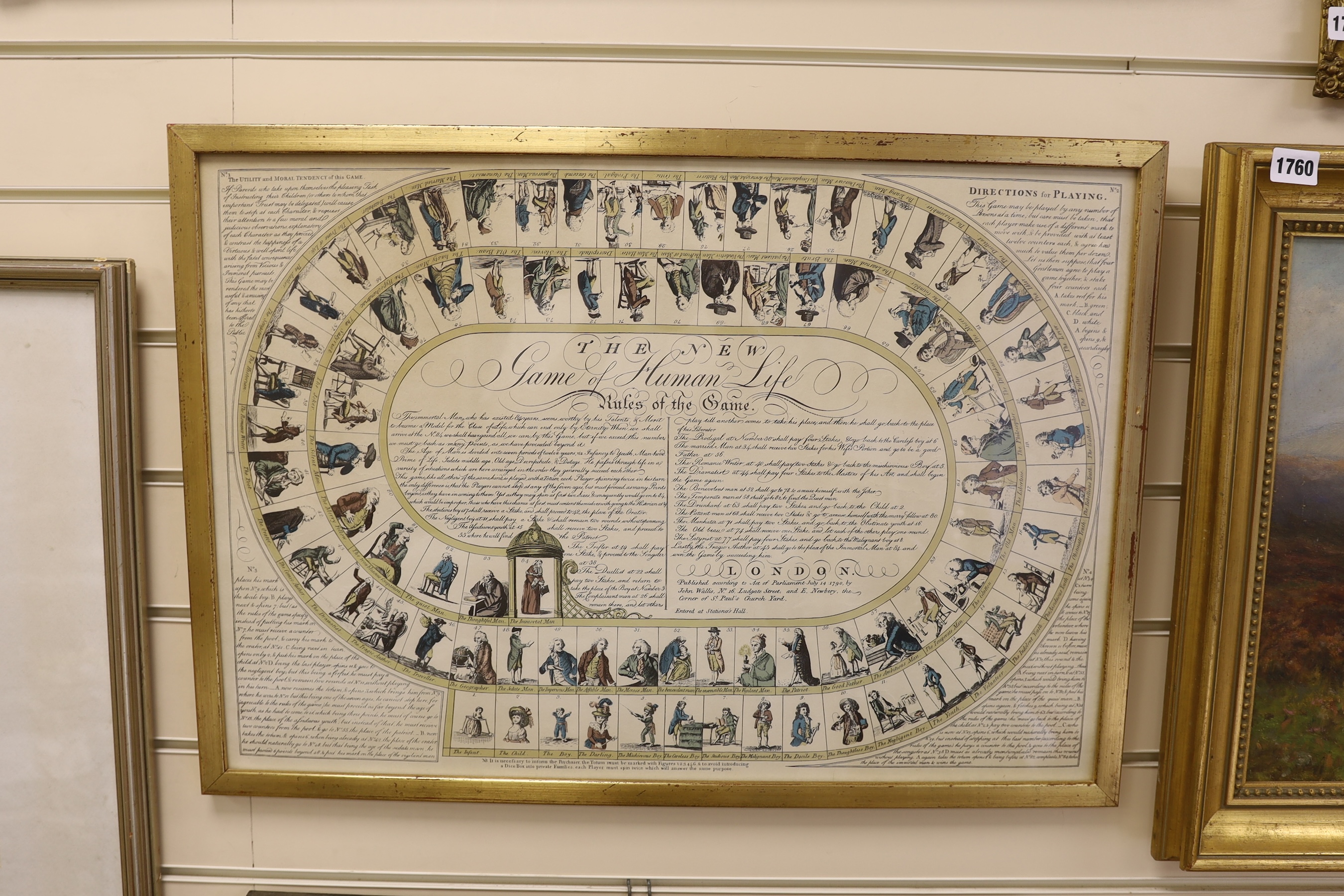A re-print 'The New Game of Human Life', rules of the game, 43 x 63cm